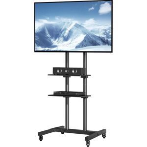 VEVOR Mobile tv Stand, Mobile tv Cart for 32 to 70 inch TVs, Height Adjustable Portable tv Stand with Wheels, Double Tray for Audio-Visual Devices, Rolling