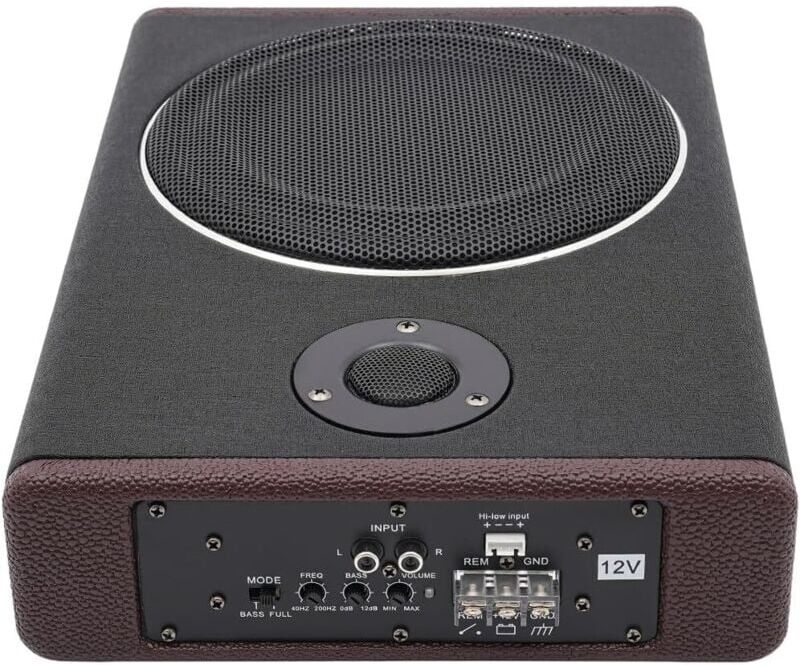 CNCEST 8 Inch 600W Underseat Car Audio Ultra Slim Compact Active Subwoofer System Loud Sound Audio Active Bass Box Cable Amplifier Power Bass Slim Speaker