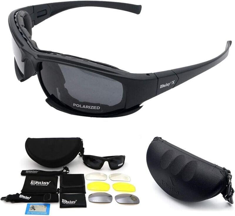HÉLOISE Polarized Tactical Goggles, Military Goggles Army Sunglasses with 4 Original Lenses Shooting Glasses for Men and Women Running Cycling Skiing Fishing