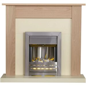 Southwold Fireplace in Oak & Cream with Helios Electric Fire in Brushed Steel, 43 Inch - Oak Effect/Cream and Brushed Steel - Adam