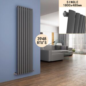 1800x480mm Anthracite Vertical Oval Column Radiator Single Panel Designer Radiators - Elegant