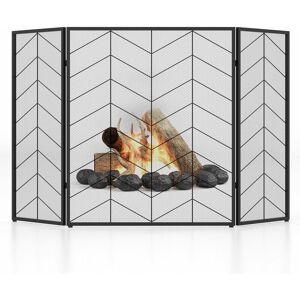 COSTWAY 3-Panel Fireplace Folding Spark Guard Screen Decorative Mesh Fireplace Barrier