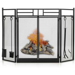 COSTWAY 3-Panel Fireplace Screen with Fireplace Tool Set Spark Guard Freestanding Safe