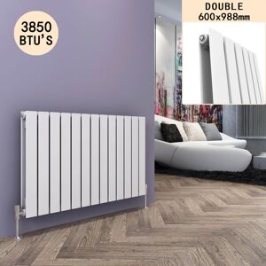 ELEGANT 600 x 988 mm White Horizontal Radiator Column Designer Radiator Heater Double Flat Panel