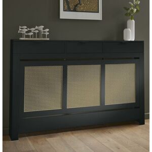 GALIFLO Black Rattan Radiator Cover Cabinet Modern Drawer Storage Furniture 1500 x 960mm Large - Black