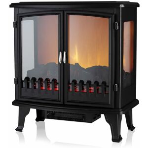 WL46027 Carlisle Double Door Panoramic Stove with Two Heat Settings, Adjustable Thermostat and Overheat Protection, 1800W, Black - Warmlite