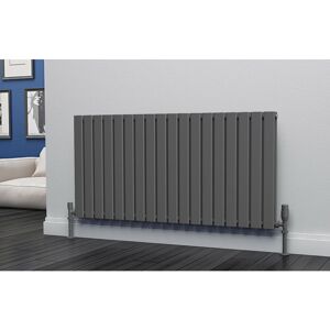 Eben Steel Anthracite Horizontal Designer Radiator 600mm h x 1224mm w Double Panel - Dual Fuel - Thermostatic - Anthracite - Eastgate
