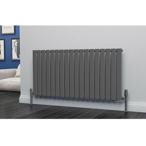 Eastgate - Eben Steel Anthracite Horizontal Designer Radiator 600mm h x 1224mm w Single Panel - Dual Fuel - Thermostatic - Anthracite