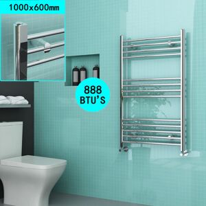 1000 x 600 mm Chrome Modern Flat Panel Towel Rail Radiator Bedroom Heated - Elegant