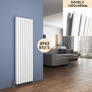 1600 x 480mm Vertical Column Radiator White Oval Double Panel Designer Radiator Heater - Elegant