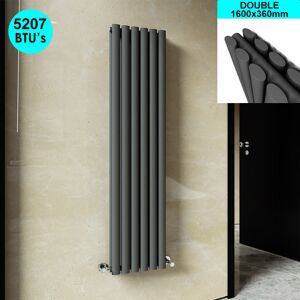 Elegant - Anthracite Radiator Oval Column Kitchen Heater Designer 1600 x 360 mm Double Panel Vertical Radiator