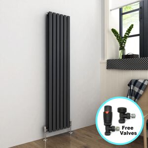 Elegant - Anthracite Radiators Double 1600 x 360mm Oval Column Kitchen Panel Heater Designer Vertical Radiator + Anthracite Thermostatic Radiator