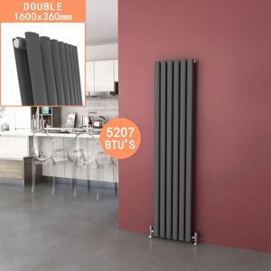 Elegant - Radiators Double 1600 x 360mm Anthracite Oval Column Kitchen Panel Heater Designer Vertical Radiator