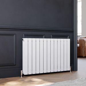 Designer Horizontal Radiator Flat Panel 600 x 988 mm White Double Heater - Elegant