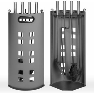 Tectake - Fireplace accessories Set - fireplace accessories, fireplace tools, fire accessories - grey