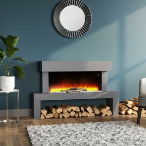 LIVINGANDHOME Large LED Standing Electric Fireplace 7 Flame Colours with Remote Control