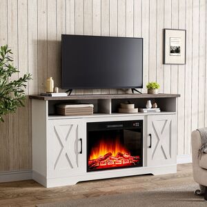 LIVINGANDHOME Recessed Electric Fireplace tv Stand with Timer and Remote