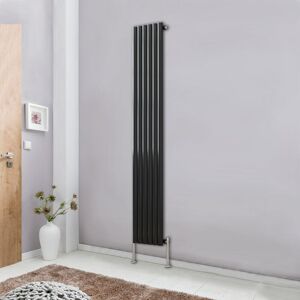 NRG Modern Vertical Column Designer Radiator Black 1800x354 Oval Single Panel - Home Livingroom Bedroom Bathroom Heater
