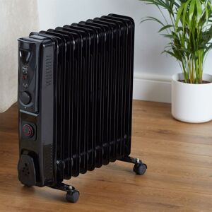 Neo Direct - Neo Black 2500W 11 Fin Electric Oil Filled Radiator 3 Heat Settings Adjustable Thermostat and Timer Home Office