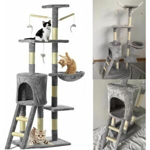 BRIEFNESS Large Cat Tree Tower Kitten Climbing Frame, Multi-Level Cat Tree Condo Furniture with Sisal-Covered Scratching Posts, 1 Plush Condos, Perch Hammock