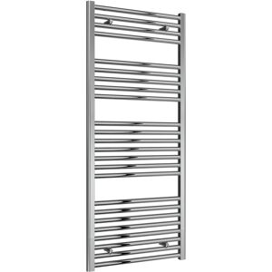 Diva Steel Straight Vertical Chrome Heated Towel Rail 1400mm h x 600mm w, Dual Fuel - Thermostatic - Reina