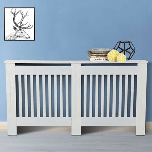 BRIEFNESS Slatted Radiator Cover White Painted, Wall Shelf Cabinet Heating Covers, Traditional Heater Hide-Out, Freestanding Frame, Vertical Bars Easy Assembly