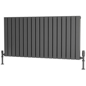 Traderad - Flat Tube Steel Anthracite Horizontal Designer Radiator 600mm h x 1250mm w Double Panel - Central Heating - Anthracite