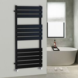 Warmehaus - 1200x600mm Flat Panel Heated Towel Rail Central Heating Towel Warmer for Bathroom Kitchen Black