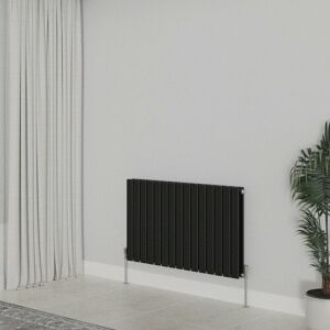 WARMEHAUS Horizontal 600x1020mm Flat Panel Column Designer Radiator Black Double Radiators Central Heating for Bathroom Bedroom Kitchen Hallway Living Room