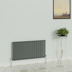 WARMEHAUS Horizontal 600x1156mm Flat Panel Column Designer Radiator Anthracite Single Radiators Central Heating for Bathroom Bedroom Kitchen Hallway Living