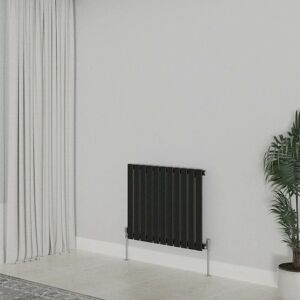 WARMEHAUS Horizontal 600x748mm Flat Panel Column Designer Radiator Black Single Radiators Central Heating for Bathroom Bedroom Kitchen Hallway Living Room