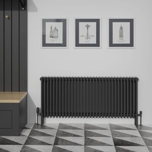 Traditional Cast Iron Style Black Quadruple Column Horizontal Radiator 600x1460mm - Perfect for Bathrooms, Kitchen, Living Room - Warmehaus