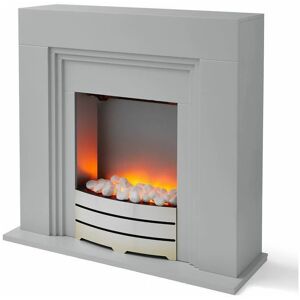 FPL Warmlite WL45011G 2000W Work Fireplace Suite with Realistic led Flame Effect and Adjustable Thermostat, Grey with Chrome Accents