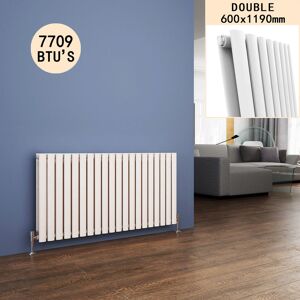 White Double 600 x 1190 mm Horizontal Radiator Oval Column Designer Radiator Central Heating - Elegant