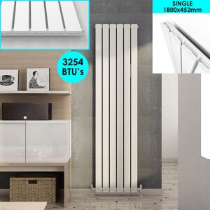 Modern White Vertical Column Mild Steel Radiator 1800x452mm Single Flat Panel Designer Radiator for Office, Hallway, Living Room, Bedroom - Elegant