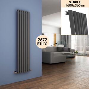 Elegant - 1600 x 360 mm Modern Vertical Column Designer Radiator Anthracite Oval Single Panel Radiator Heater