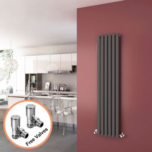ELEGANT 1600 x 360 mm Modern Vertical Column Designer Radiator Anthracite Oval Single Panel Radiator Heater + Angled Radiator Valves