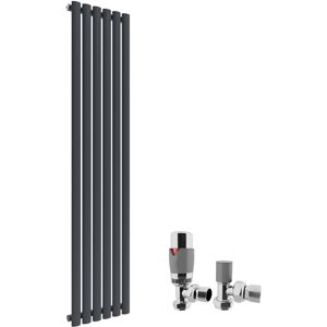 Elegant - 1600 x 360 mm Modern Vertical Column Designer Radiator Anthracite Oval Single Panel Radiator Heater + Chrome Thermostatic Radiator Valves