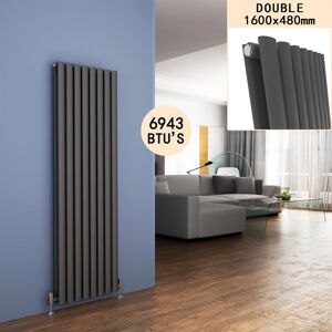 Elegant - 1600 x 480 mm Modern Vertical Column Designer Radiator Anthracite Oval Double Panel Radiator Heater