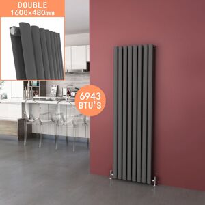 Elegant - 1600 x 480 mm Central Heating Modern Vertical Column Designer Radiator Anthracite Oval Double Panel Radiator Heater