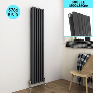 Elegant - 1800x360mm Modern Anthracite Vertical Tall Column Radiator Double Oval Panel Designer High Heat Output Radiator
