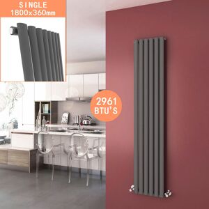 Elegant - 1800 x 360 mm Anthracite Vertical Oval Column Radiator Single Panel Designer Radiators Rads