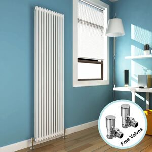 Elegant - 1800 x 560 mm Traditional Vertical Radiator Cast Iron Double Panel Designer Radiators Central Heating uk + Angled Radiator Valves