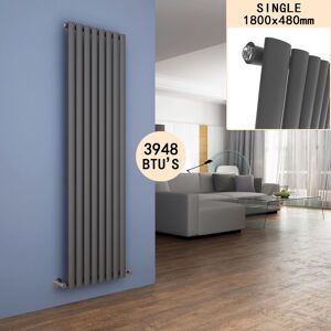 Elegant - 1800x480mm Anthracite Vertical Oval Column Radiator Single Panel Designer Radiators