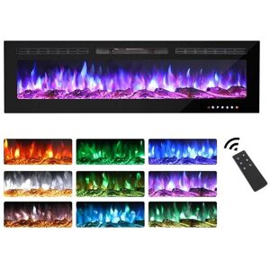 MC HAUS 60-Inch Stylish Electric Fireplace, Touchscreen Glass Panel, Nine-Colour Adjustable Flame, Freestanding Wall Mounted Heater with Crystal & Log Kits,