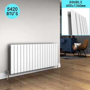 ELEGANT 600 x 1360 mm White Column Radiator Horizontal Double Flat Panel Designer Horizontal Radiator