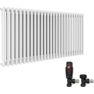 Elegant - 600 x 1505 mm Traditional Column Radiators Horizontal Double Panel Cast Iron Central Heating Rads and Anthracite Thermostatic Radiator