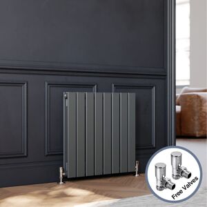 Elegant - 600 x 600 mm Anthracite Horizontal Column Designer Radiator Double Flat Panel Radiator Heater + Angled Radiator Valves