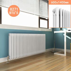 Elegant - 600 x 1400 mm Traditional Radiator Cast Iron Style Horizontal Radiator White Triple Horizontal Column Radiators