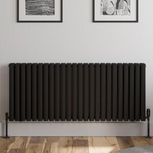 DURATHERM Black Oval Column Designer Radiator Vertical Horizontal 600 x 1440mm Double Panel
